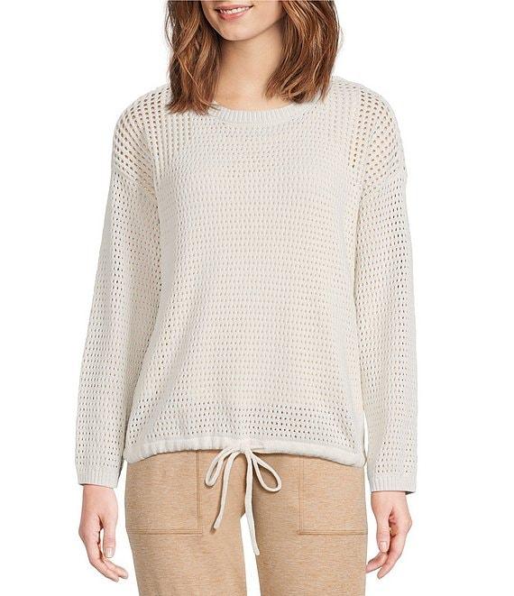 Kinesis Mesh Shoulder Tie Hem Crew Neck Long Sleeve Sweatshirt Product Image