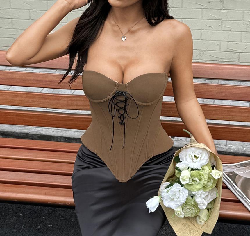 Plain Lace Up Tube Bustier Top Product Image