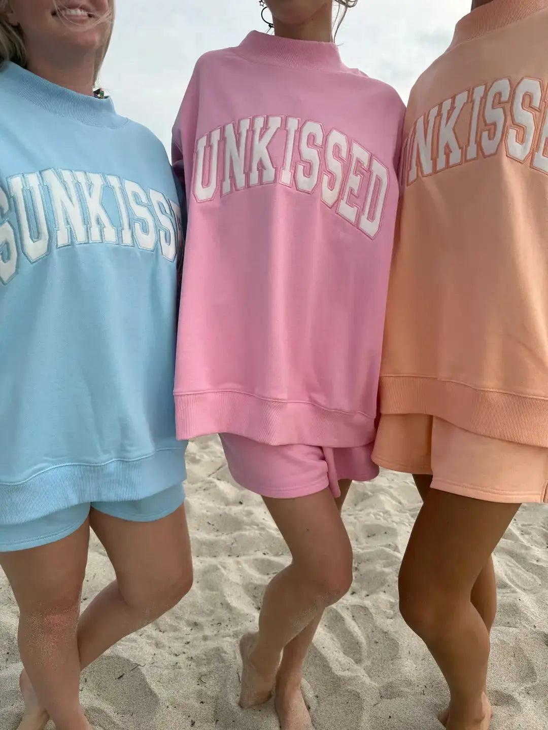 Sunkissed Collegiate Embroider Oversized Mockneck Sweatshirt 100% Cotton Product Image
