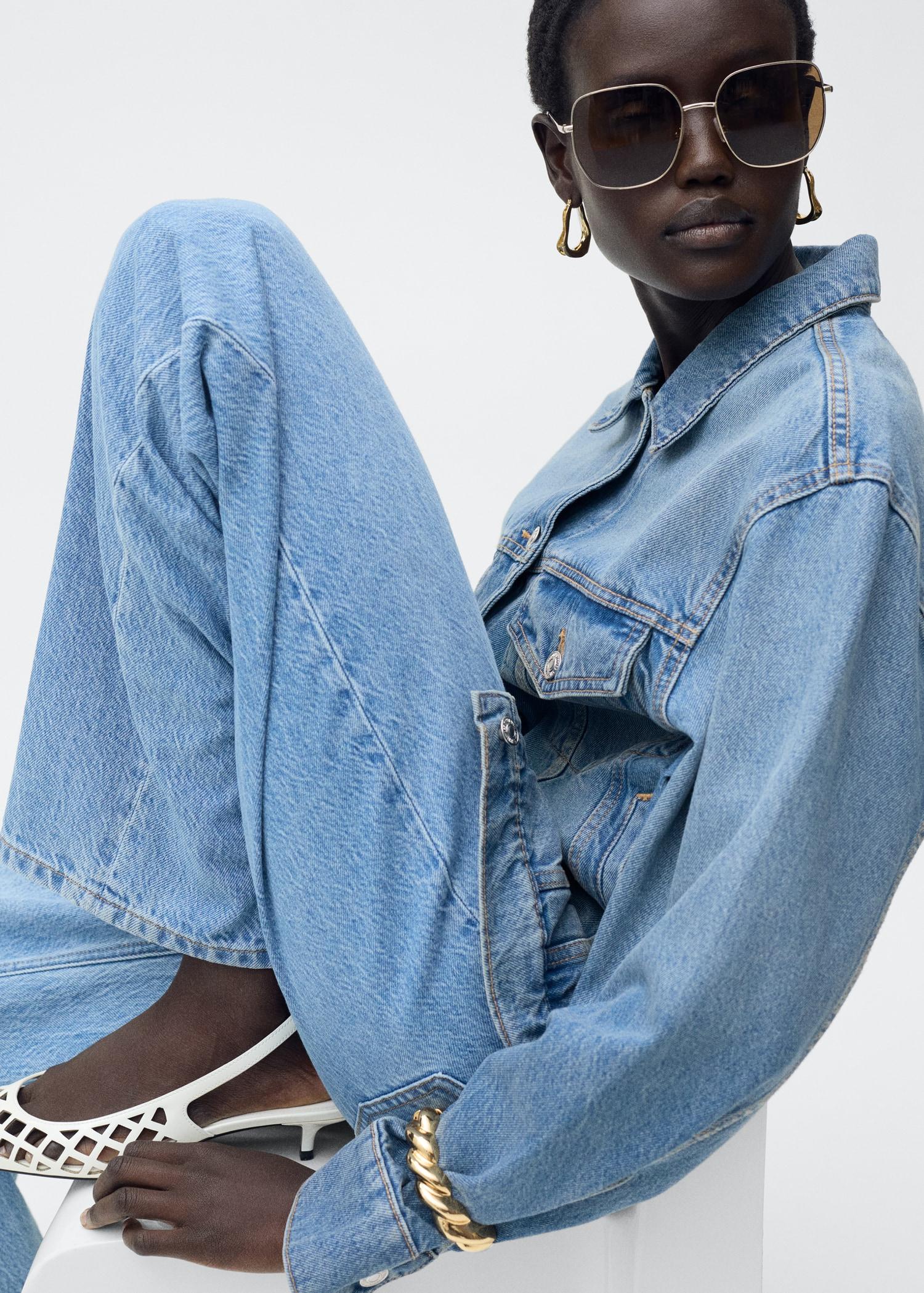 Oversized denim jacket with pockets - Women | MANGO USA Product Image
