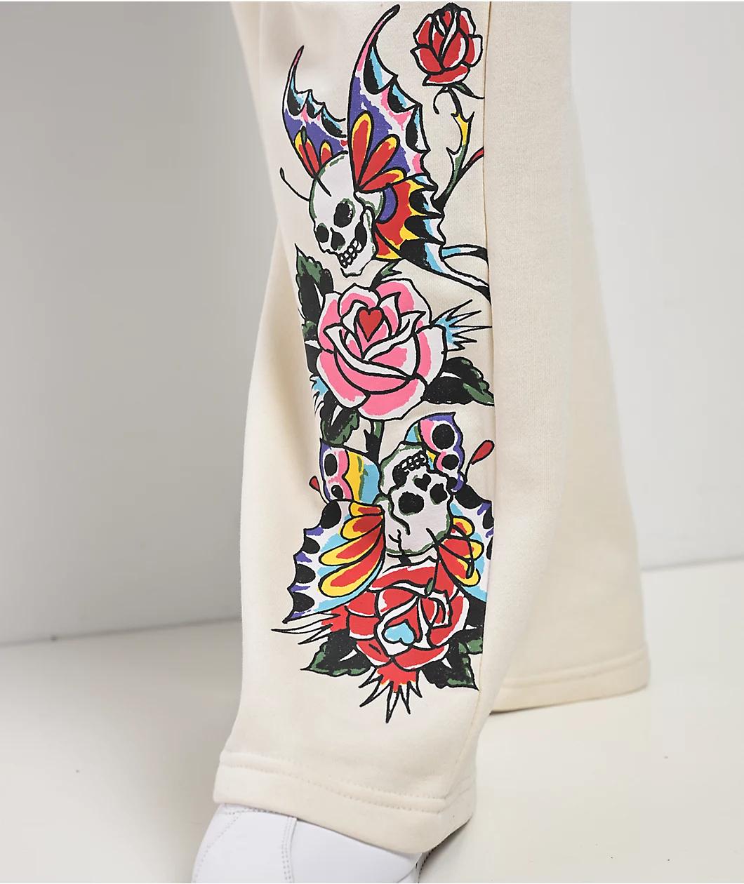Ed Hardy Love Kills Slowly Heart Ivory Sweatpants Product Image