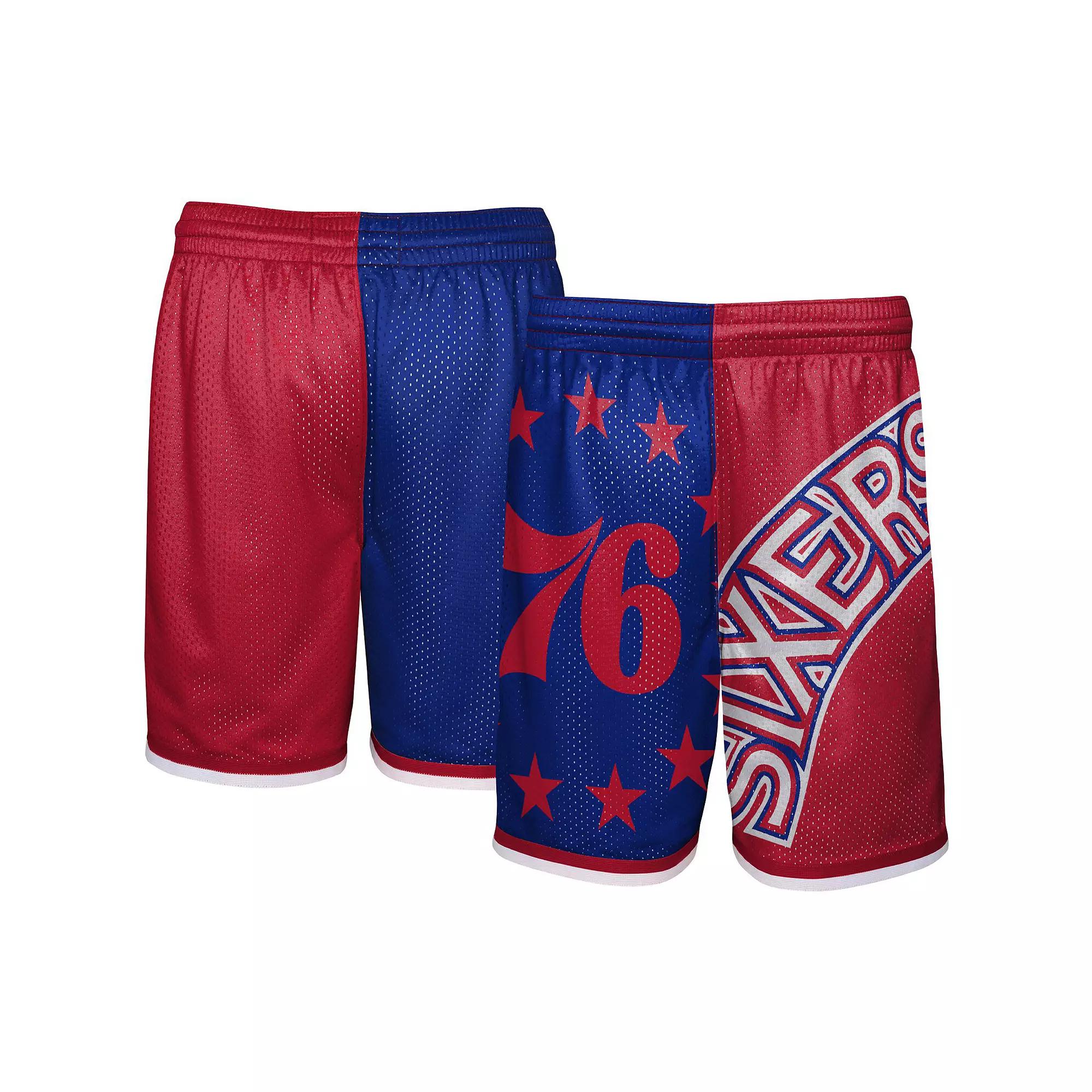 Youth Mitchell & Ness Red/Royal Philadelphia 76ers Hardwood Classics Big Face 5.0 Shorts, Men's, Size: YTH Large, 76r Red Product Image
