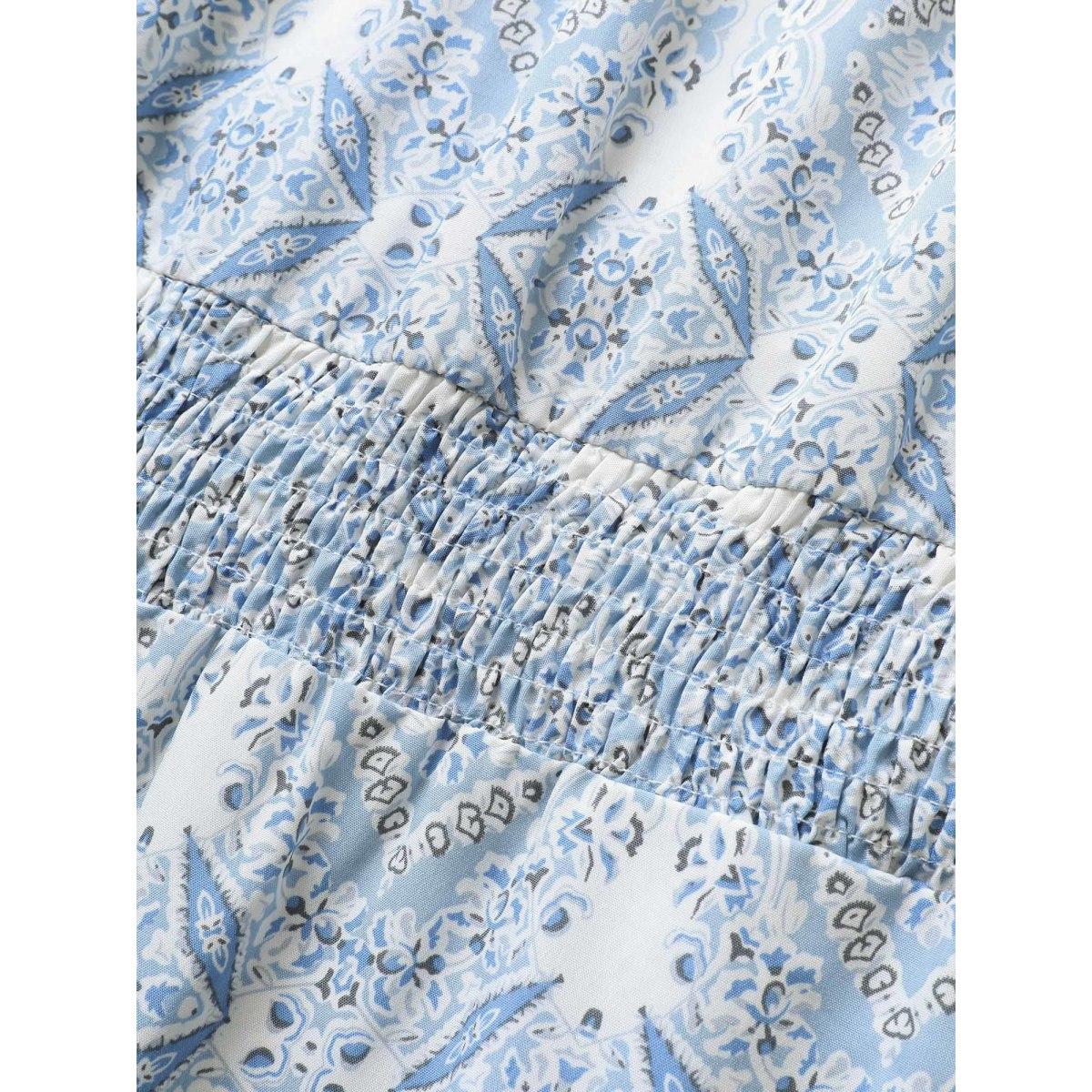 Plus Size LightBlue Halter Boho Print Shirred Gathered Jumpsuit Women Resort Sleeveless Halter neck Vacation Loose Jumpsuits BloomChic 22-24/3X Product Image