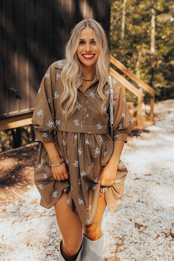 For The Love Of Bows Mini Dress in Mocha Product Image