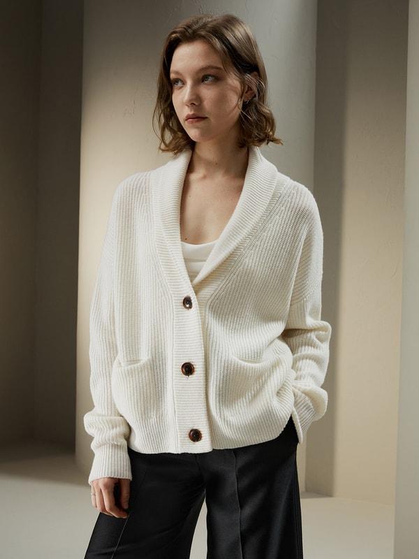 Wool-Cashmere Blend Shawl Collar Cardigan Product Image