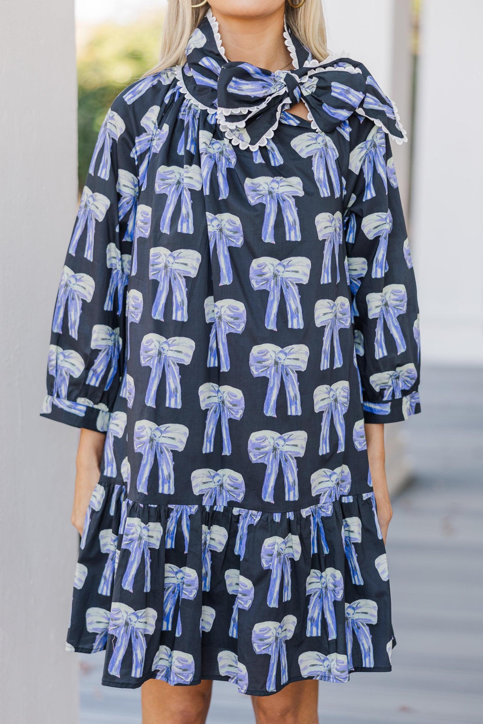 Easy Enough Black Bow Print Dress Female Product Image