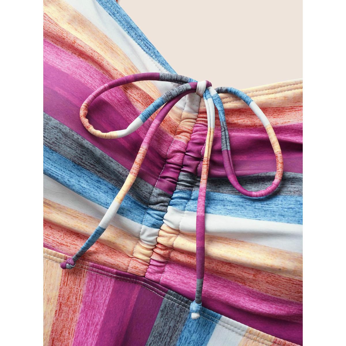 Plus Size Contrast Striped Tie Knot Swim Dress Women's Swimwear Multicolor Bodycon Non High stretch Curve Swim Dresses BloomChic 14-16/1X Product Image