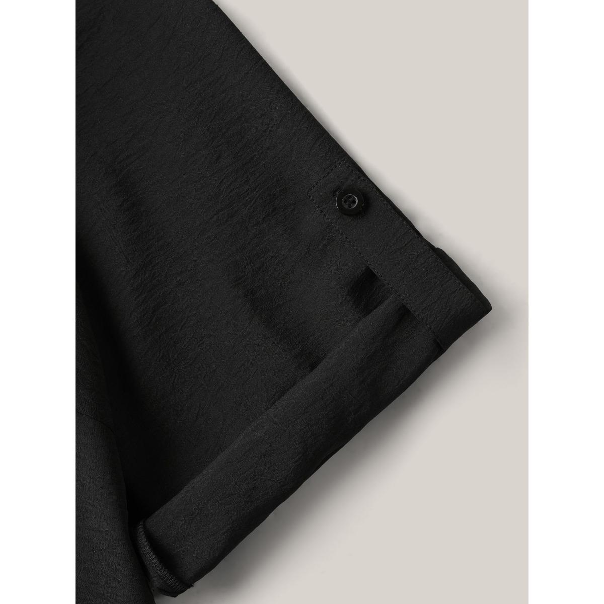 Plus Size Black Tab Sleeve Blazer Collar Blouse Women Office Elbow-length sleeve Lapel Collar Office Blouses BloomChic 10/M Product Image