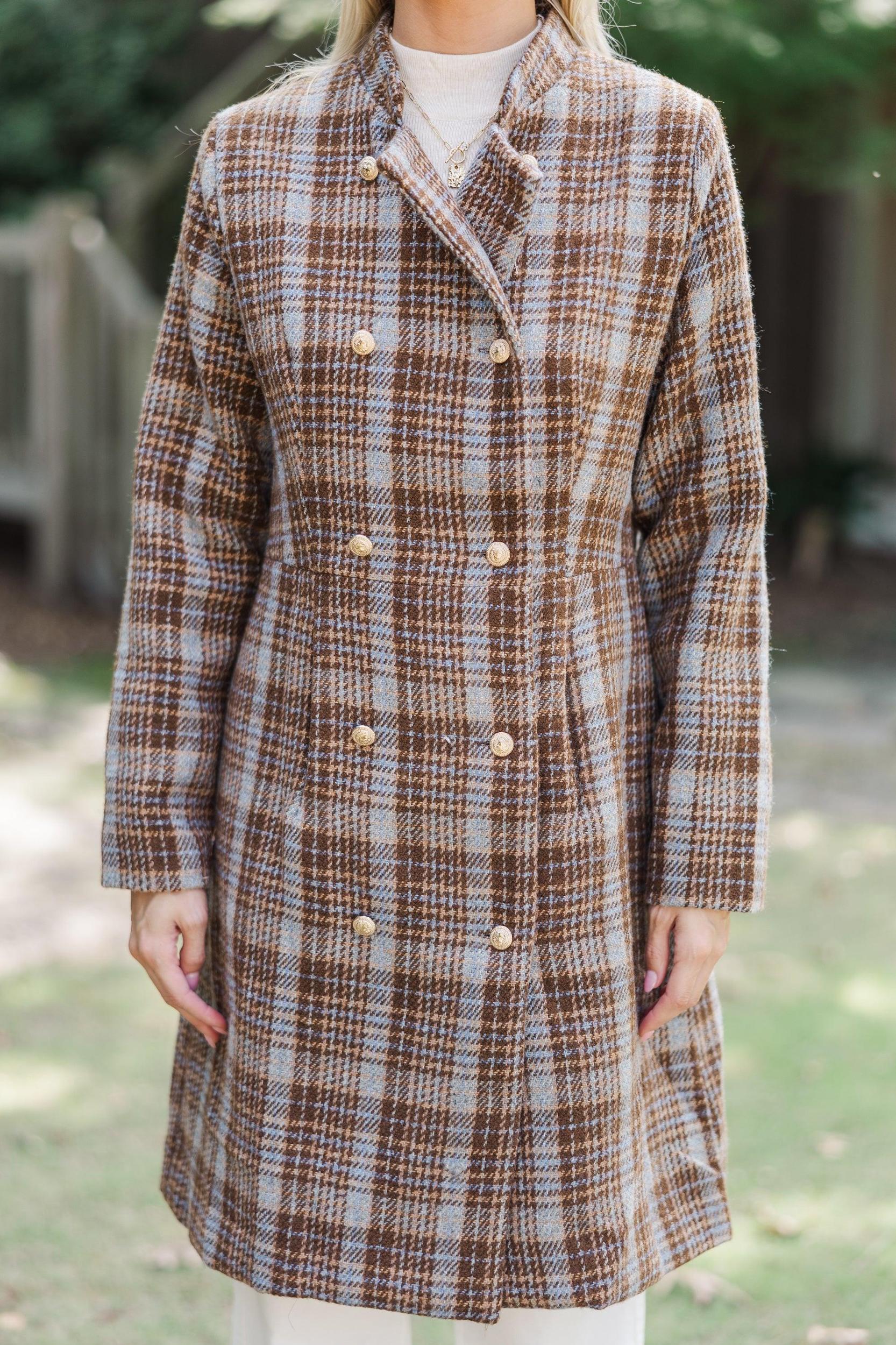 City Streets Brown Plaid Coat Female Product Image