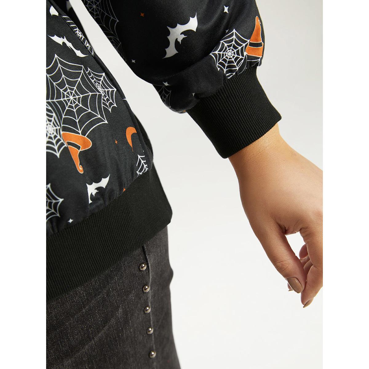 Plus Size Halloween Print Elastic Cuffs Round Neck Sweatshirt Women Purple Playful Elastic cuffs Round Neck Casual Sweatshirts BloomChic 12/L Product Image