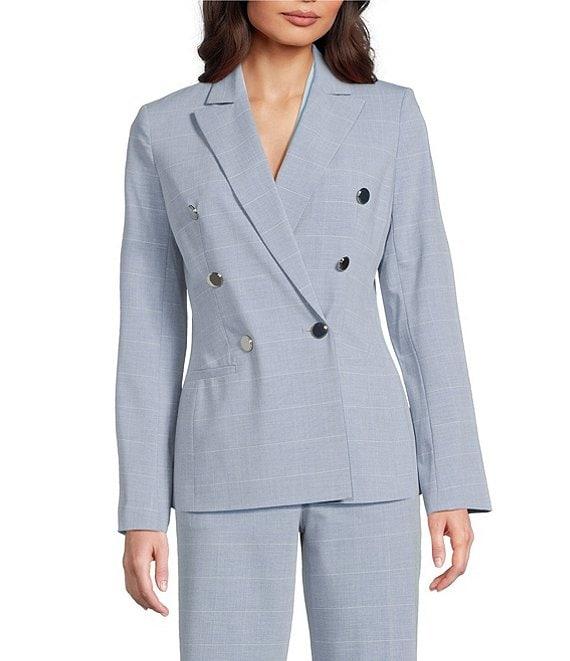 Calvin Klein Notch Collar Long Sleeve Windowpane Double Breasted Jacket Product Image