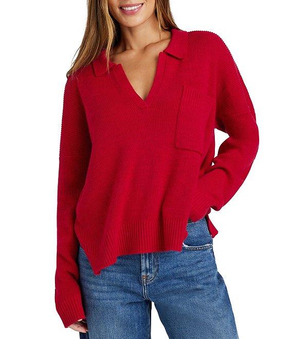 Splendid Kristen Knit Collared V-Neck Long Sleeve Polo Sweater Product Image