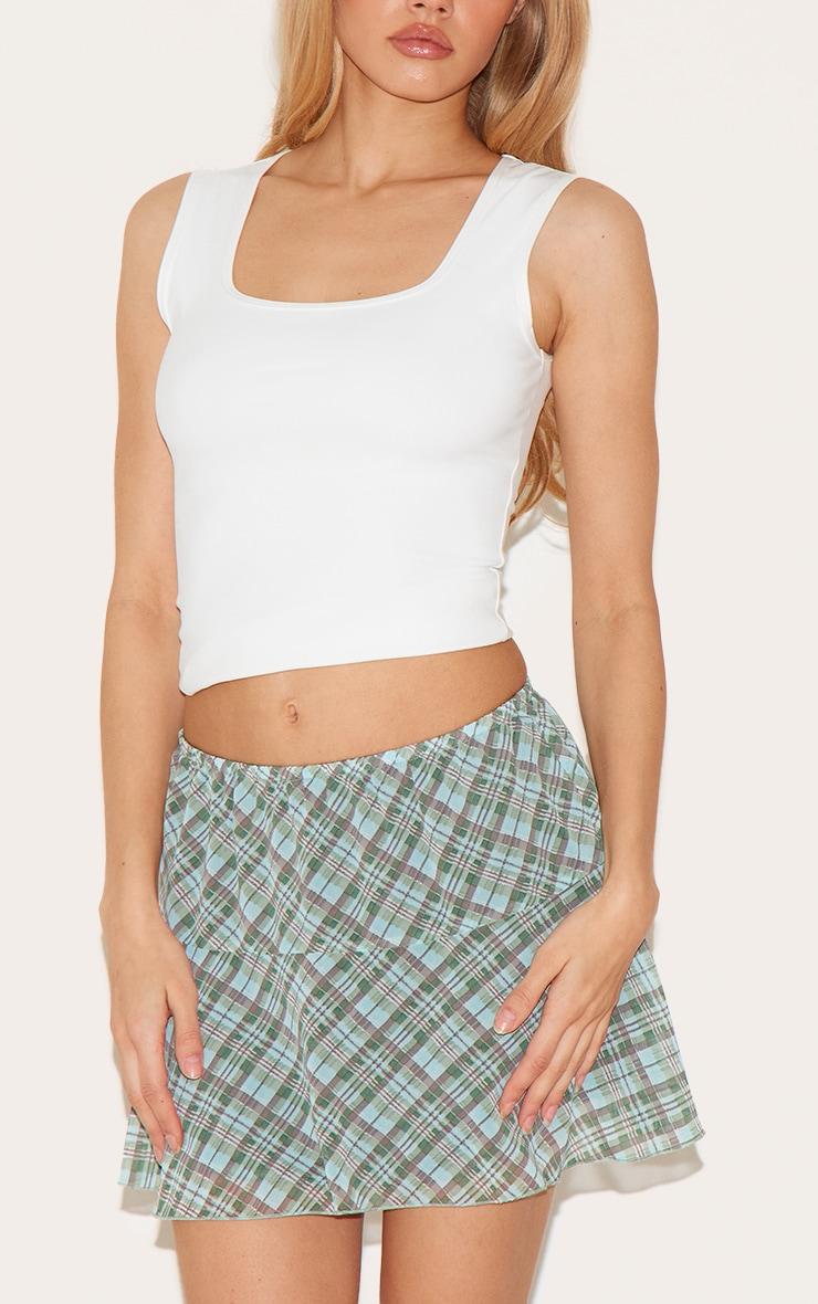  Green Check Printed Frill Hem Mini Skirt Product Image