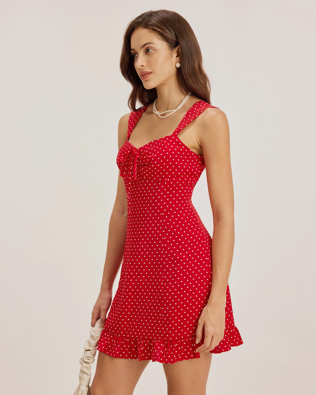 Red Sweetheart Neck Ruffle Slip Mini Dress Product Image