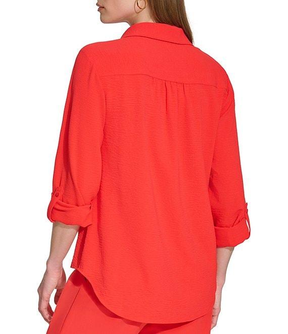 DKNY by Donna Karan Point Collar Roll Tab 3/4 Sleeve Button Down Shirt Product Image