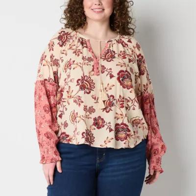 Frye and Co. Womens Split Tie Neck Long Sleeve Plus Blouse Product Image
