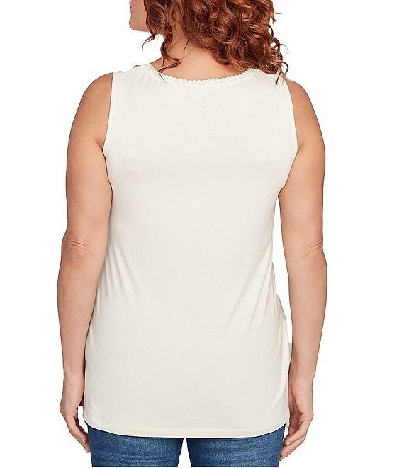 Ruby Rd. Embroidered Soft Jersey Knit Embellished Crew Neck Sleeveless Top Product Image