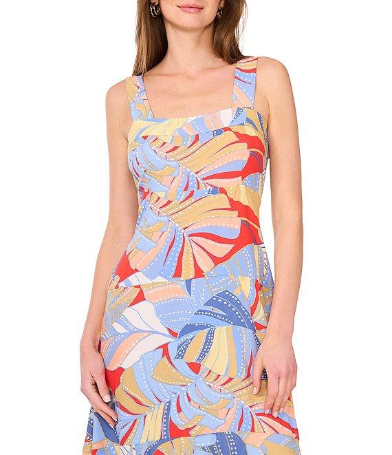 Vince Camuto Woven Printed Square Neck Sleeveless Tiered Maxi Dress Product Image