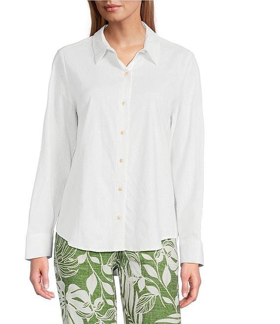 Investments Woven Long Sleeve Point Collar Button Front Top Product Image