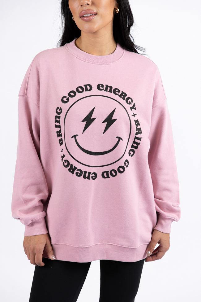 Bring Good Energy Mauve Graphic Sweatshirt SALE Product Image