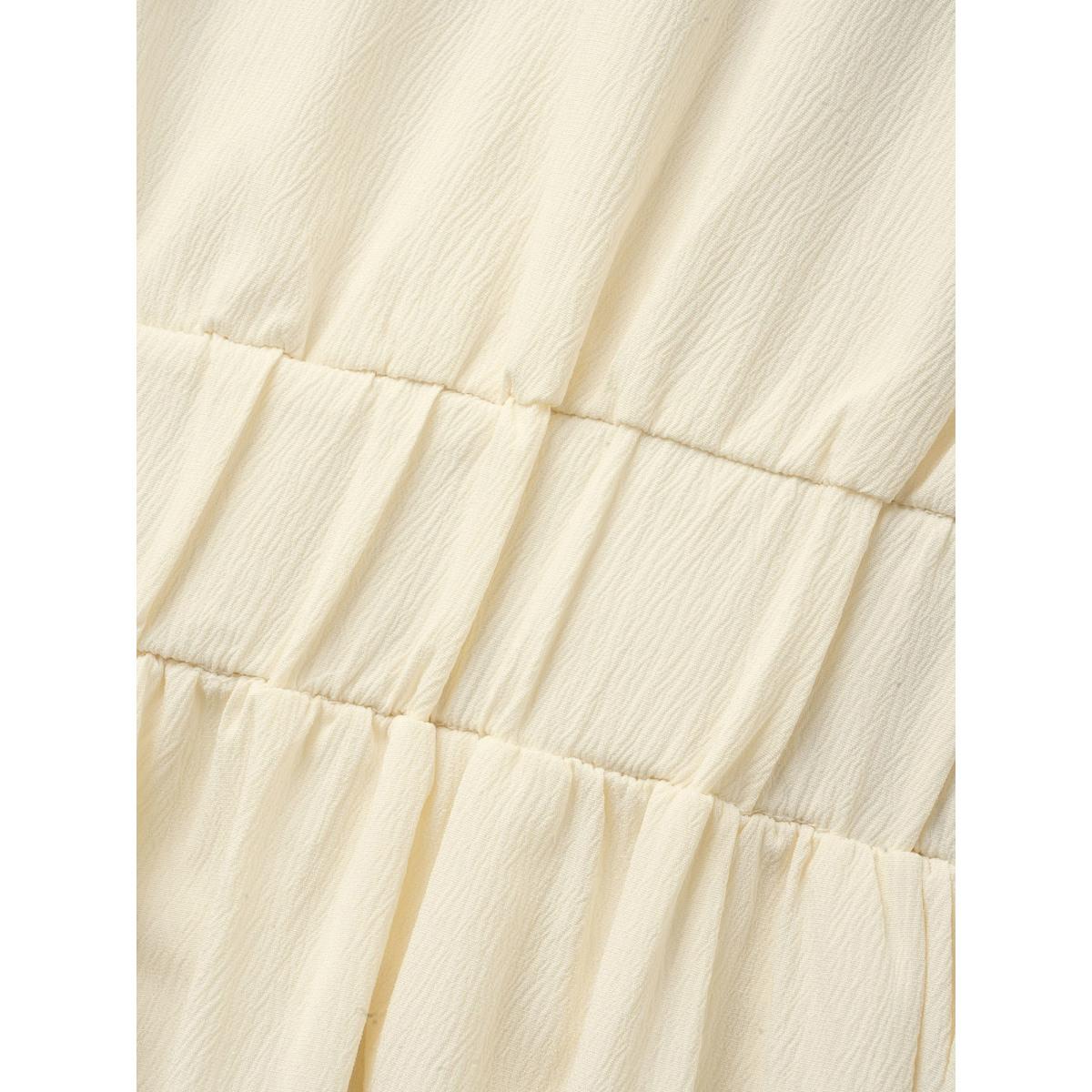 Plus Size Contrast Trim Tie Knot Elastic Waist Dress Ivory Women Elegant Tie knot Square Neck Short sleeve Curvy BloomChic 22-24/3X Product Image