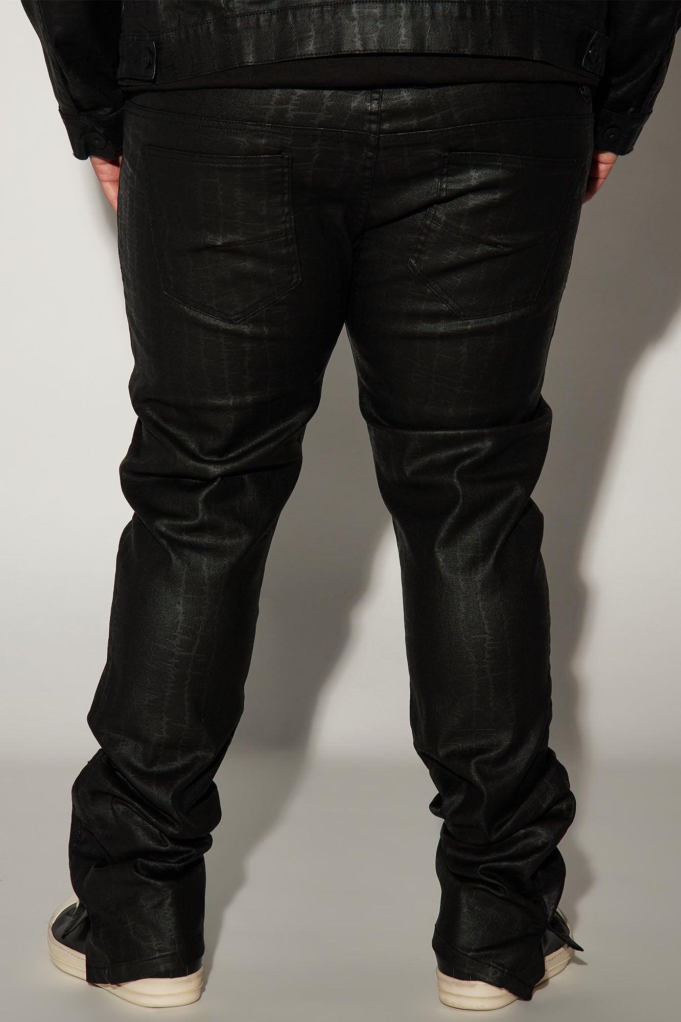 Rebel Like Me Pattern Waxed Stacked Skinny Flare Pants - Black Product Image