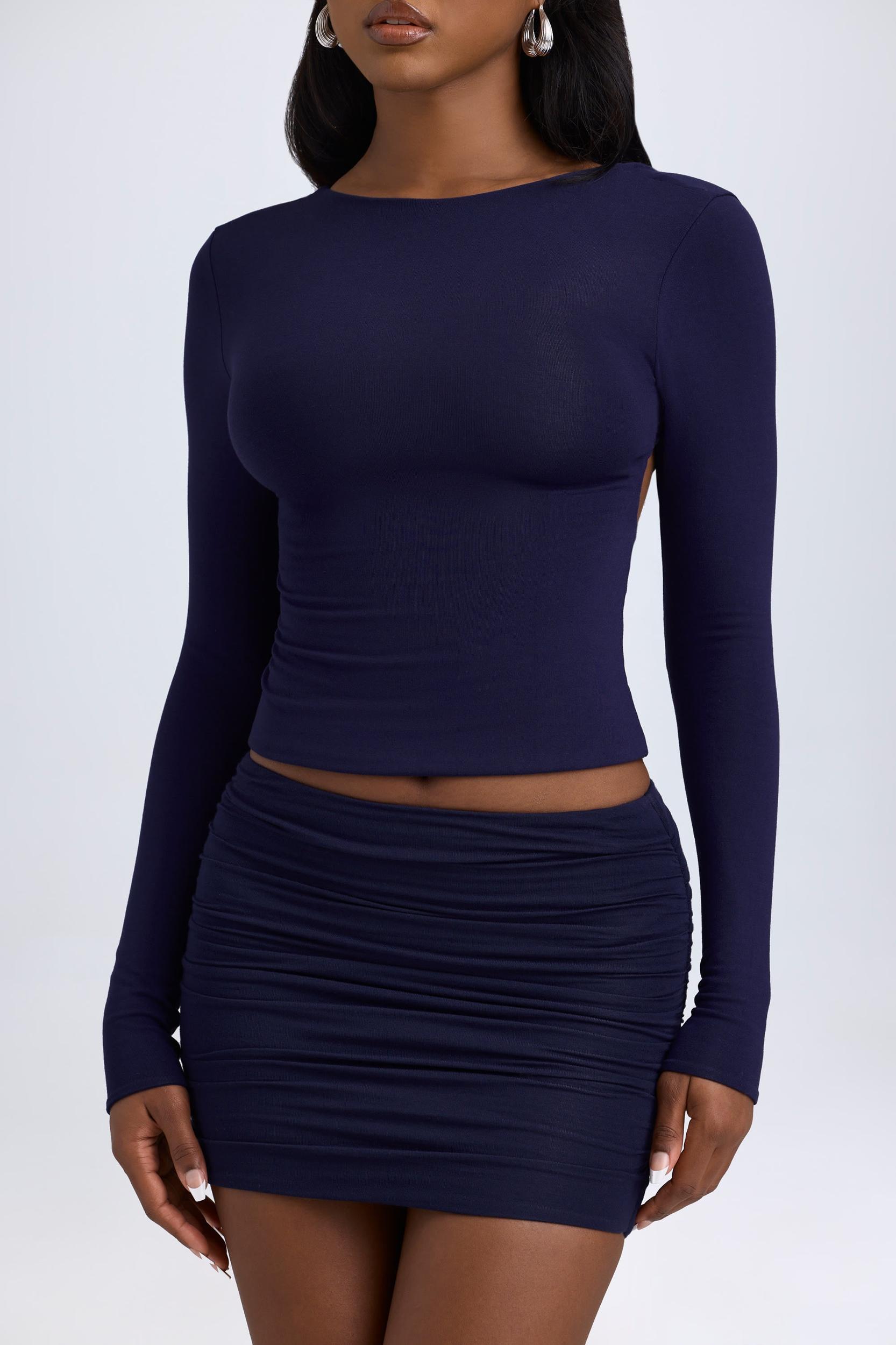 Modal Ruched Mid-Rise Mini Skirt in True Navy Product Image
