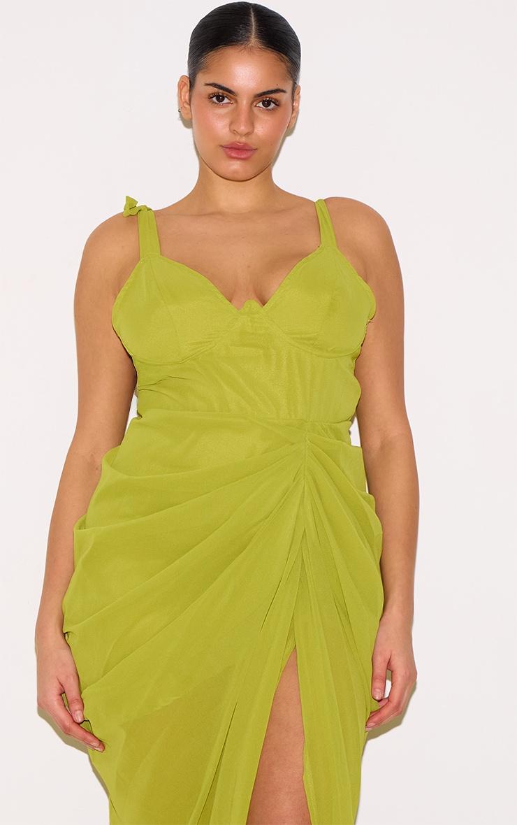 Plus Olive Underwire Detail Draped Midi Dress Product Image