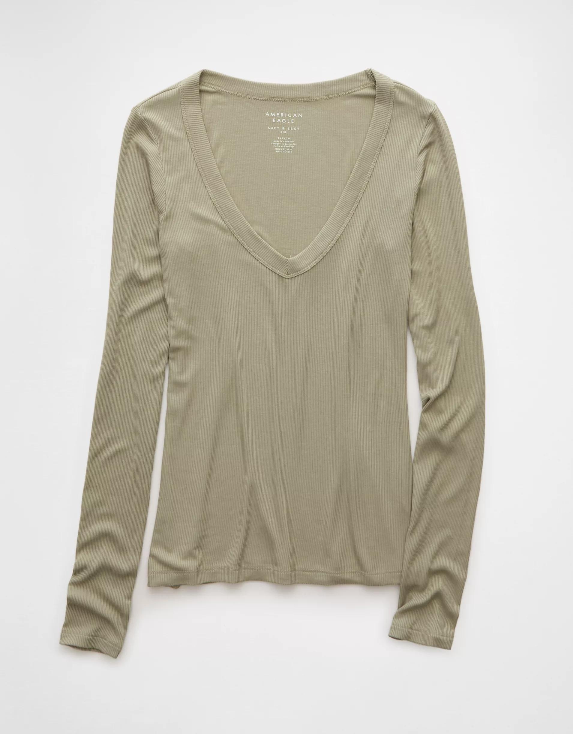 AE Soft & Sexy Long-Sleeve V-Neck T-Shirt Product Image