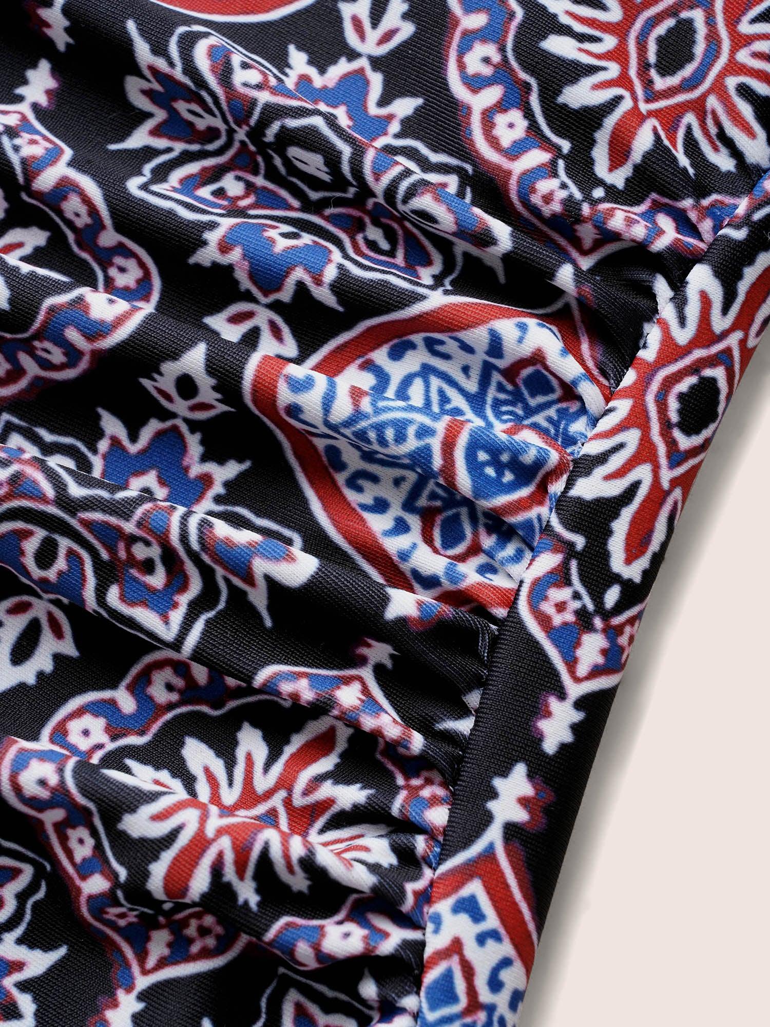 Boho Print V Neck Ruched One Piece Swimsuit Female Product Image