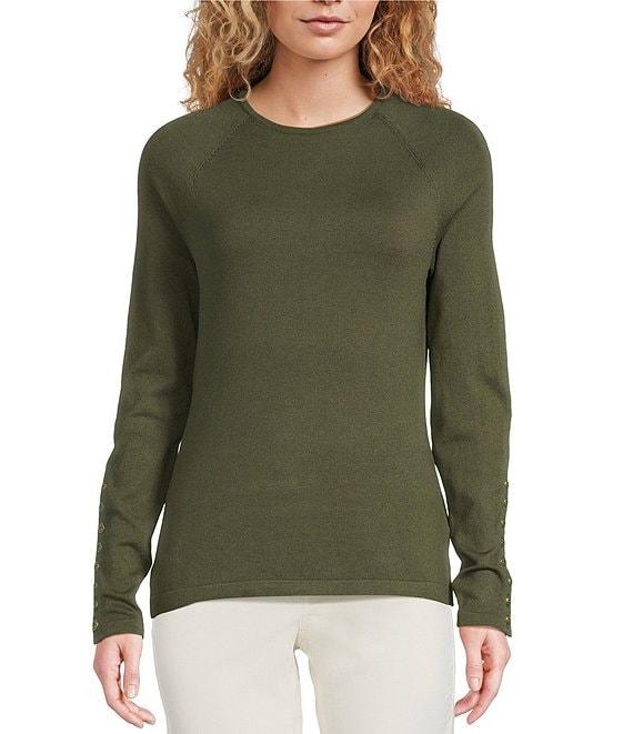 J.McLaughlin Jamey Crew Neck Button Trim Raglan Sleeve Sweater Product Image