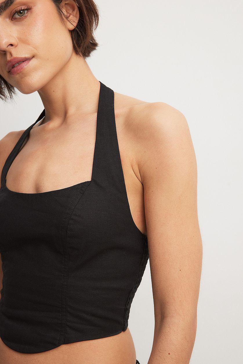 Halterneck Linen Top Black Product Image