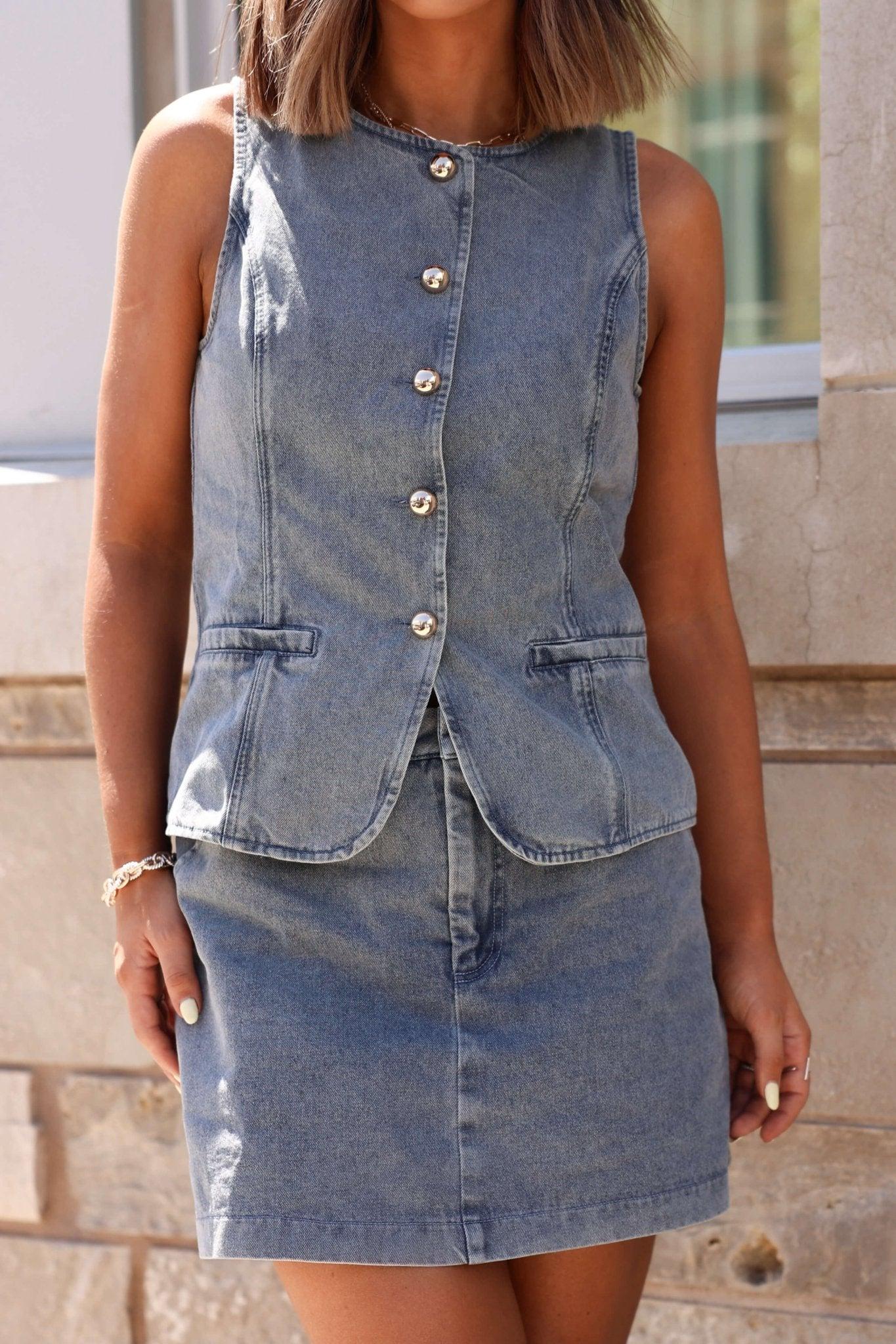 High Waisted Denim Skort - FINAL SALE Product Image