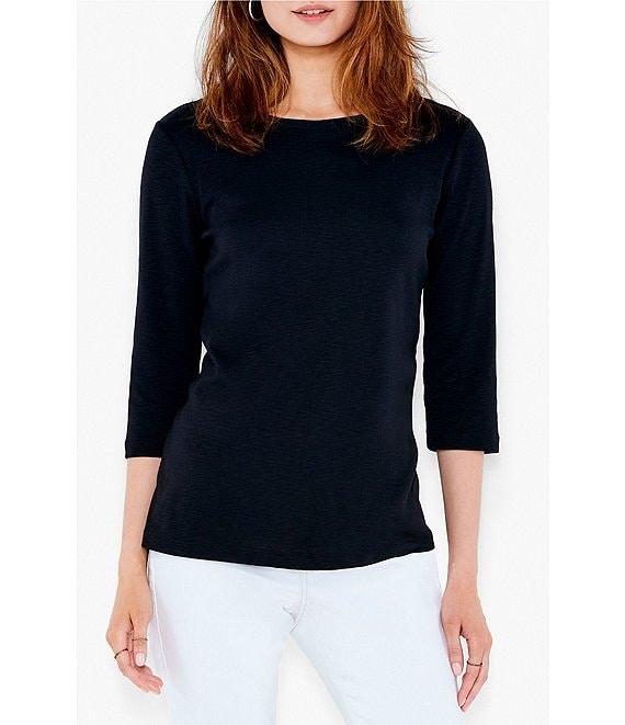 NIC + ZOE NZT Knit Jersey Boat Neck 3/4 Sleeve Tee Shirt Product Image