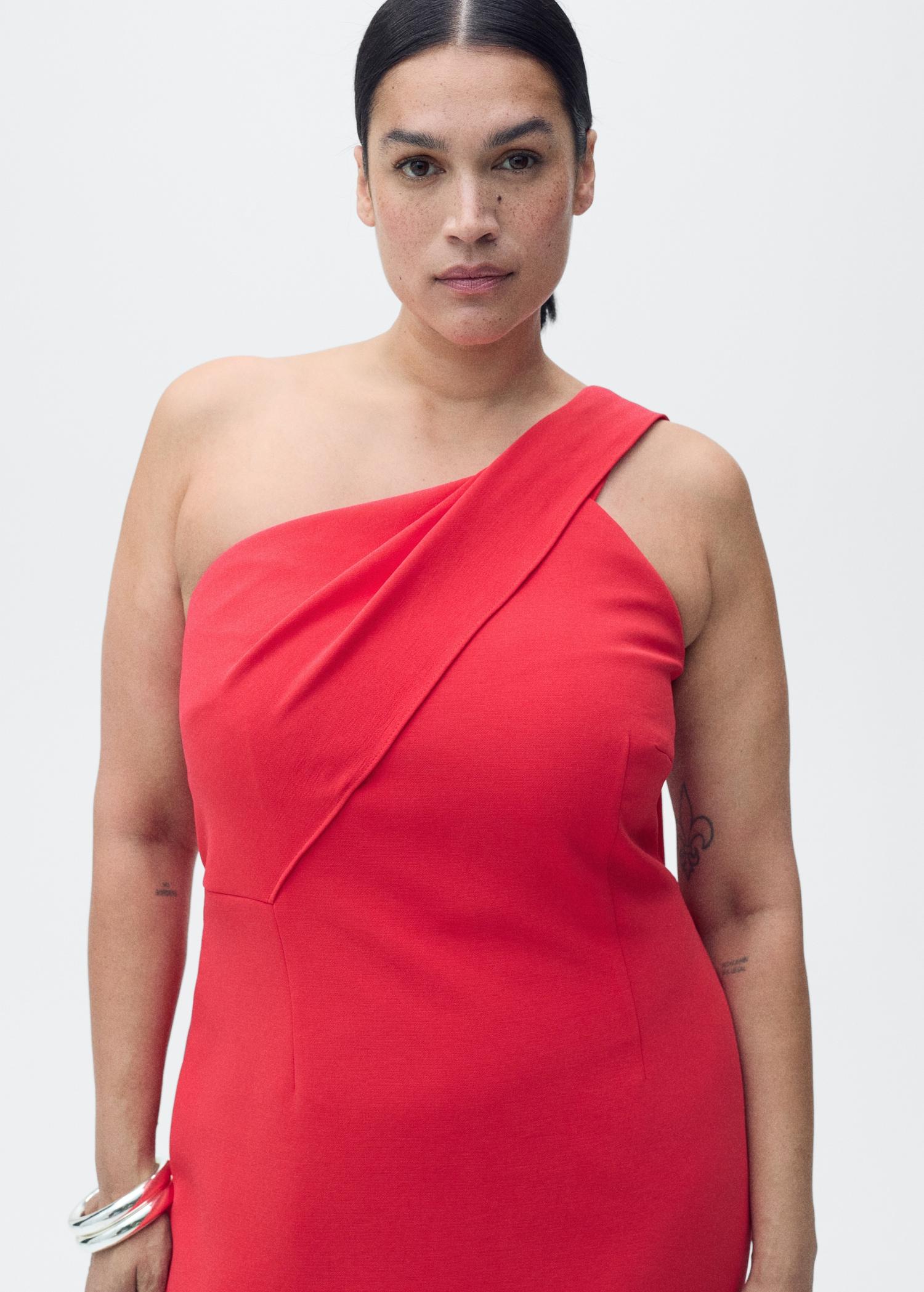 Asymmetrical bow-neck dress - Women | MANGO USA Product Image