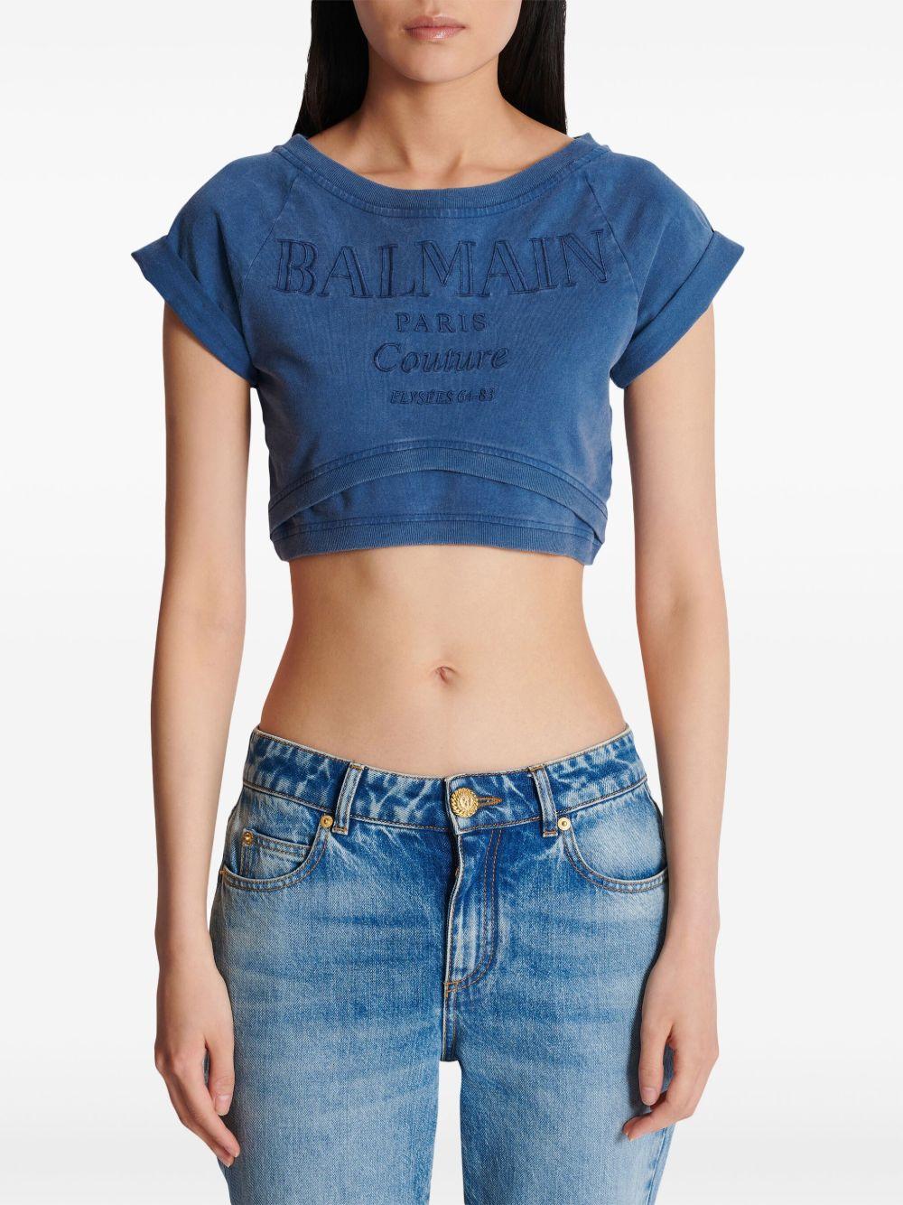 embroidered cropped T-shirt Product Image