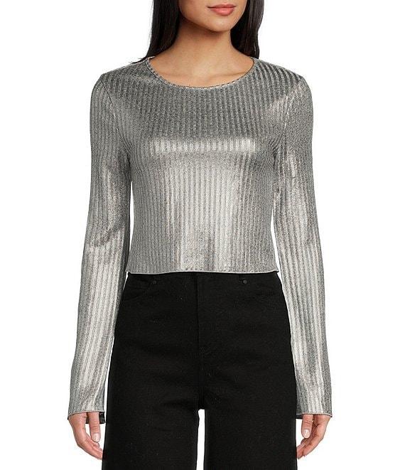 Double Zero Long Sleeve Metallic Foil Top Product Image