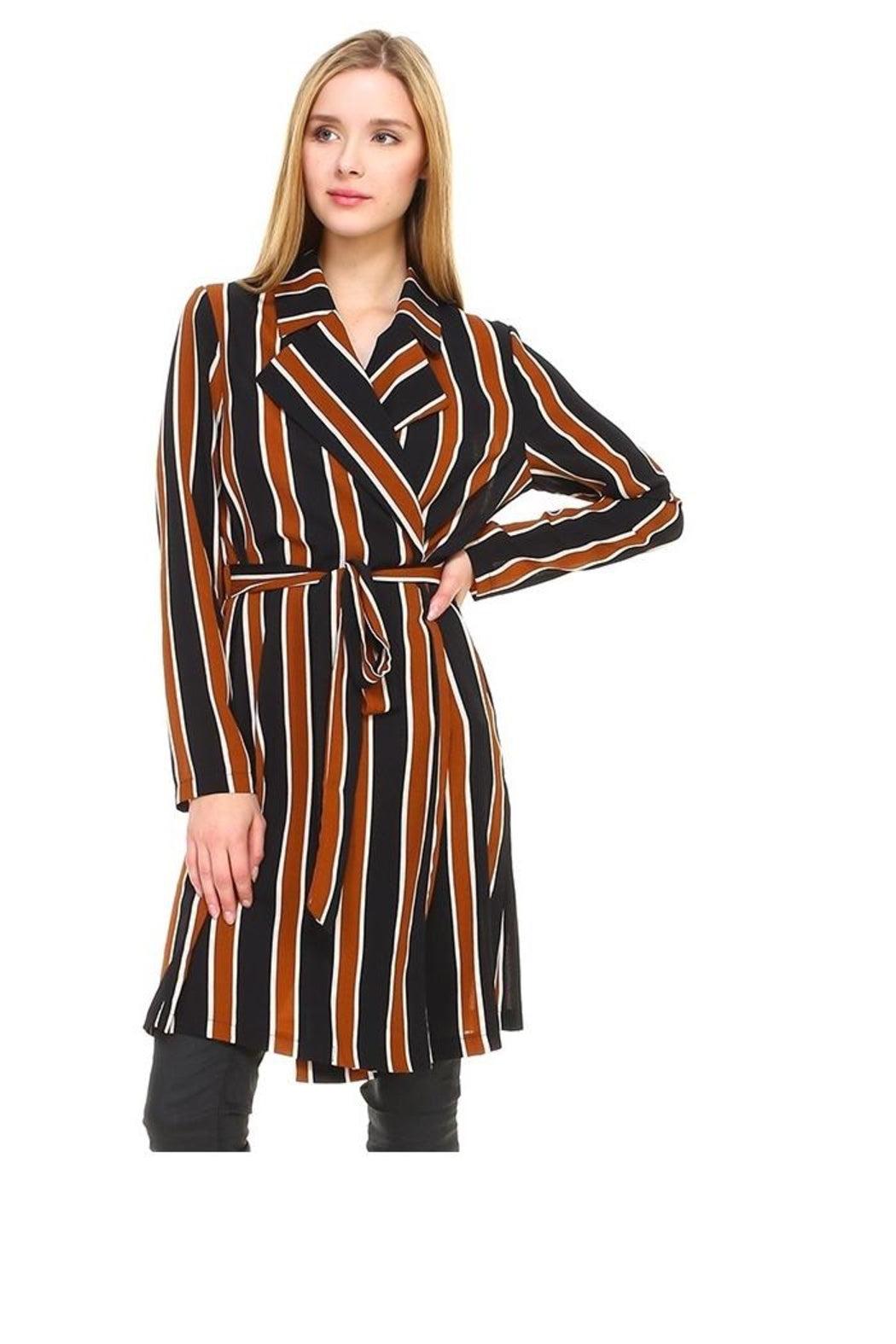 Trench Coat Multi Stripe Long Line Belted Jacket Product Image