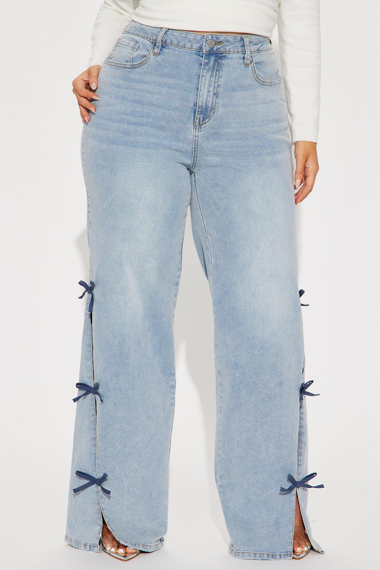Tall Catch My Drift Stretch Bow Split Hem Jeans - Light Wash Product Image