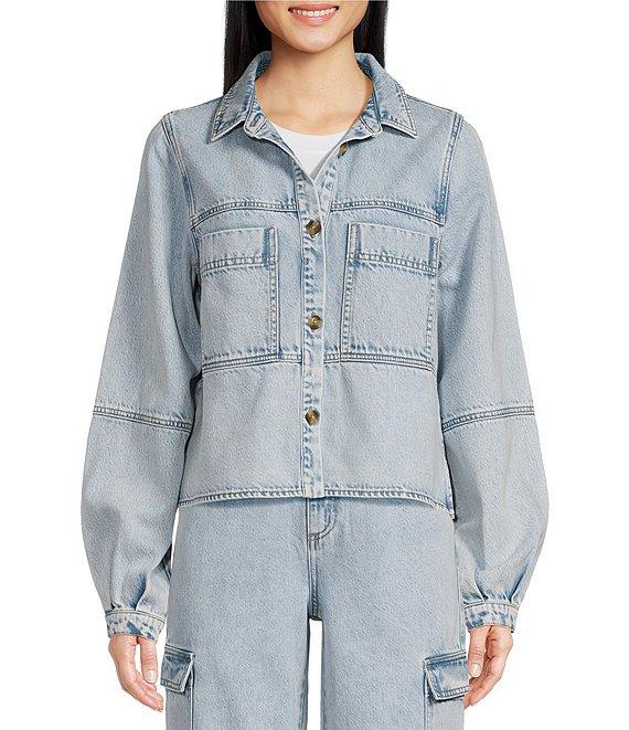 Every Acid Wash Point Collar Chest Pocket Denim Jacket Product Image