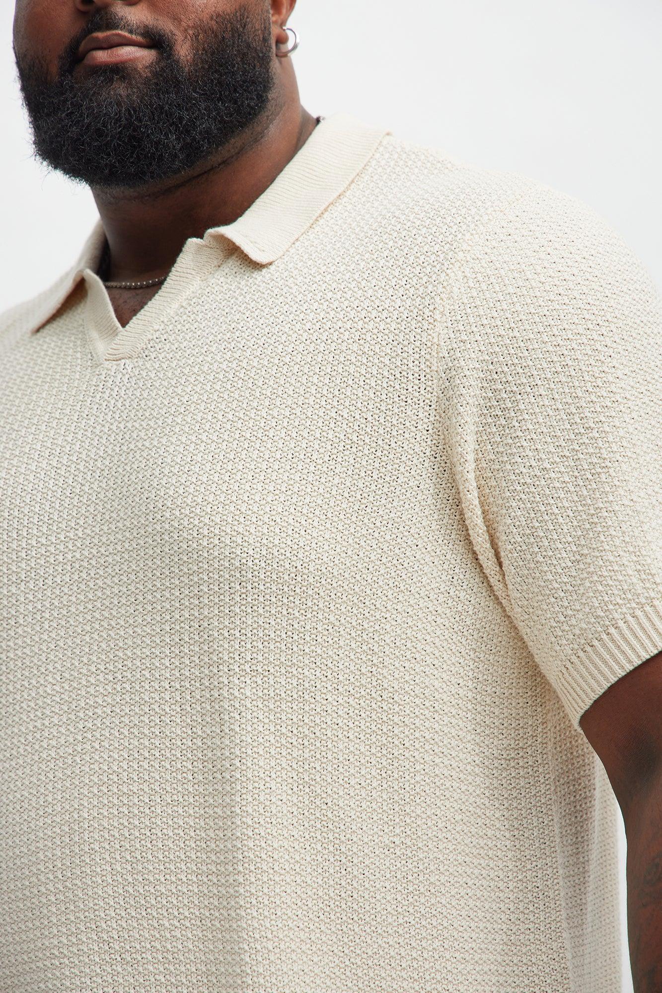 Clay Textured Johnny Collar Shirt - Cream Product Image