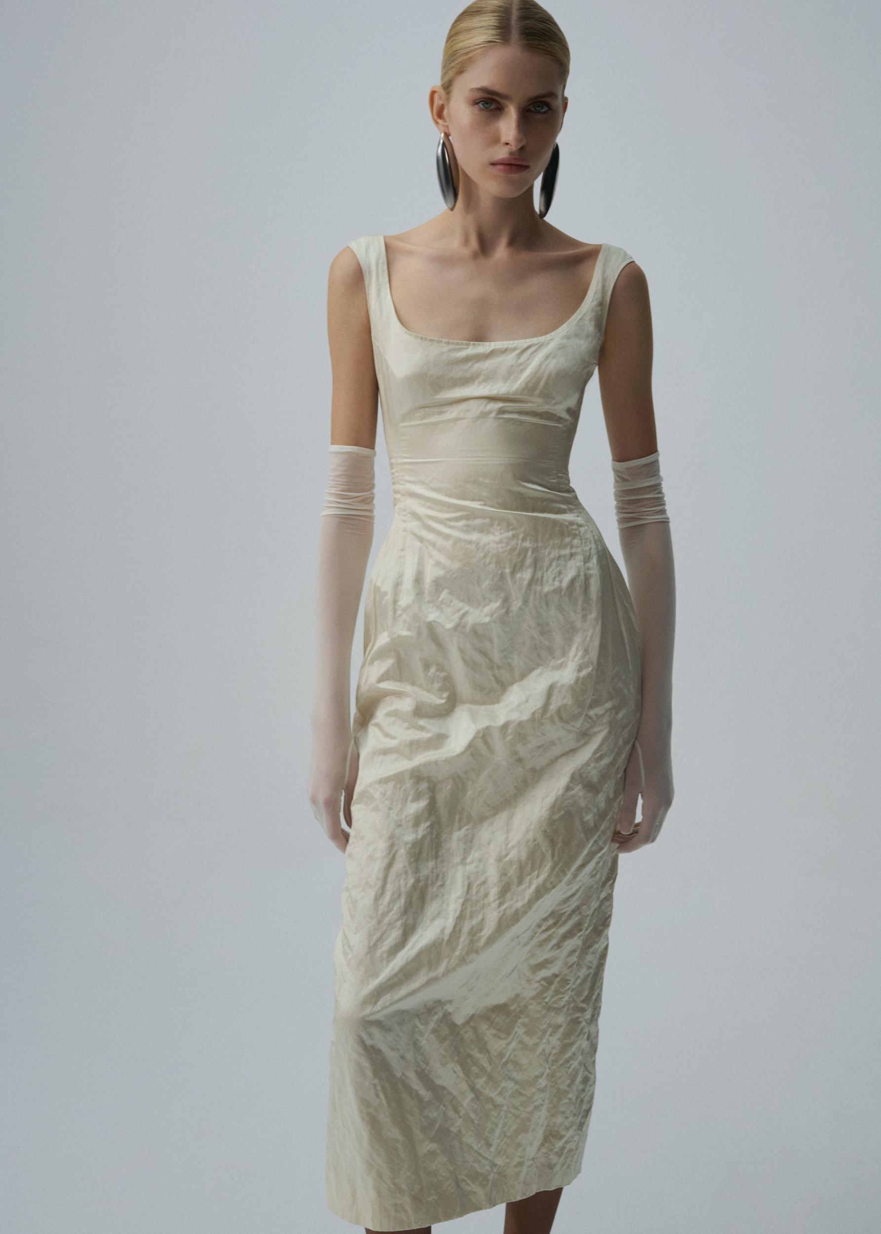 Round neck midi dress in cream Product Image