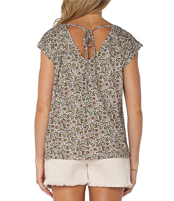 Liverpool Los Angeles Leaf Printed V-Neck Short Sleeve Top Product Image