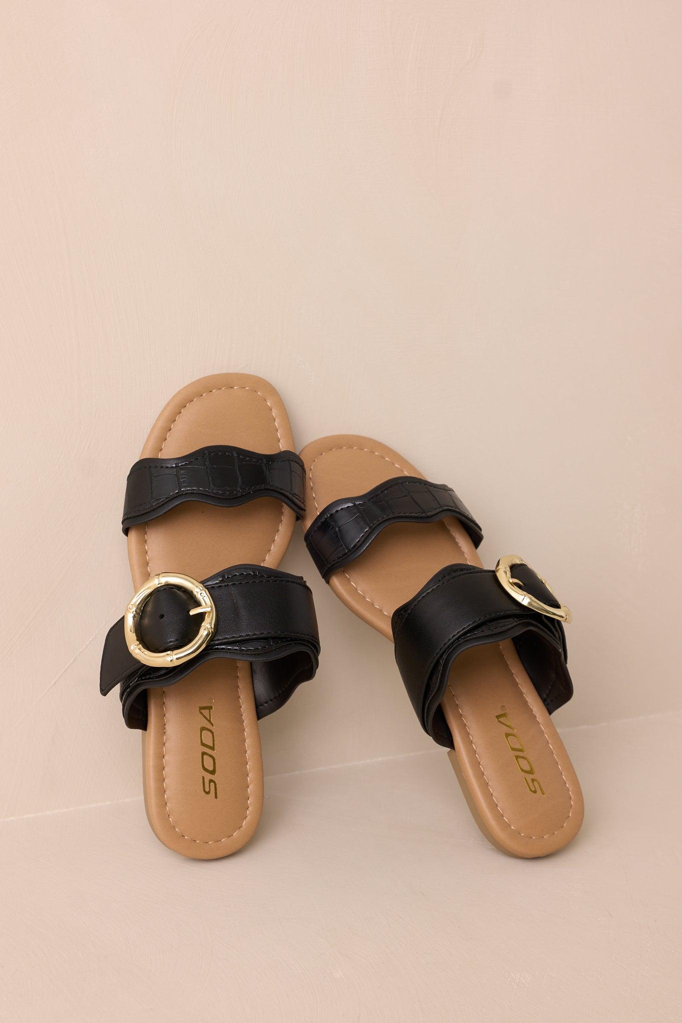 Waves Of My Heart Black Crocodile Sandals Product Image