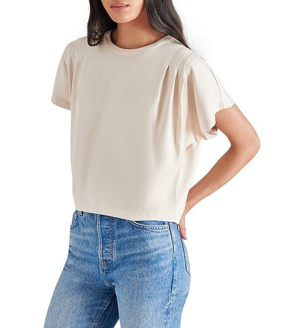 Steve Madden Noah Stretch Satin Crew Neck Short Sleeve Top Product Image