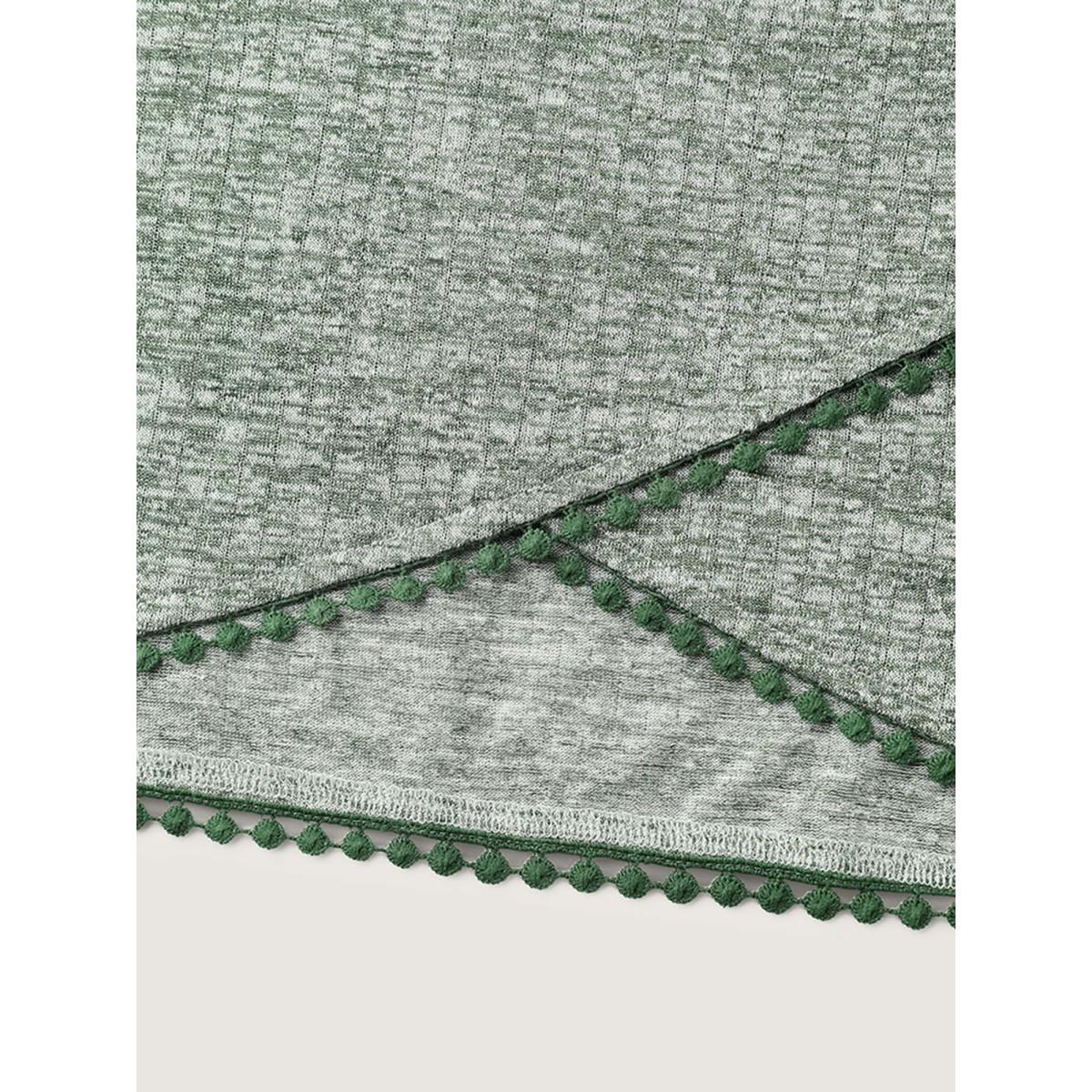 Plus Size Heather Lace Overlap Hem Solid T-Shirt Moss Women Leisure Overlapping Round Neck Loose Casual T-shirts BloomChic 22-24/3X Product Image