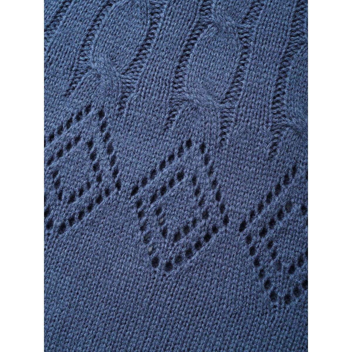 Plus Size Texture Cable Knit Lantern Sleeve Pullover Indigo Women Casual Loose Long Sleeve Round Neck Everyday Pullovers BloomChic 30/6X Product Image