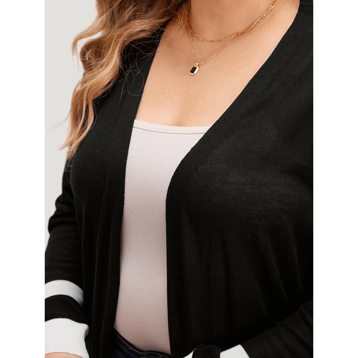 Plus Size Supersoft Essentials Contrast Patched Pocket Maxi Cardigan Black Women Casual Loose Long Sleeve Dailywear Cardigans BloomChic 14-16/1X Product Image
