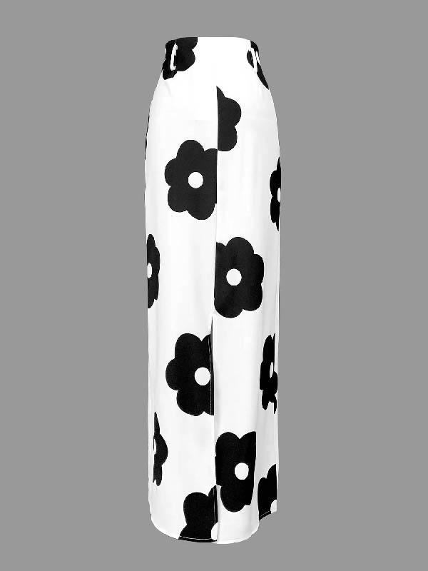 Floral Printed Split-Back Skirts Bottoms Product Image