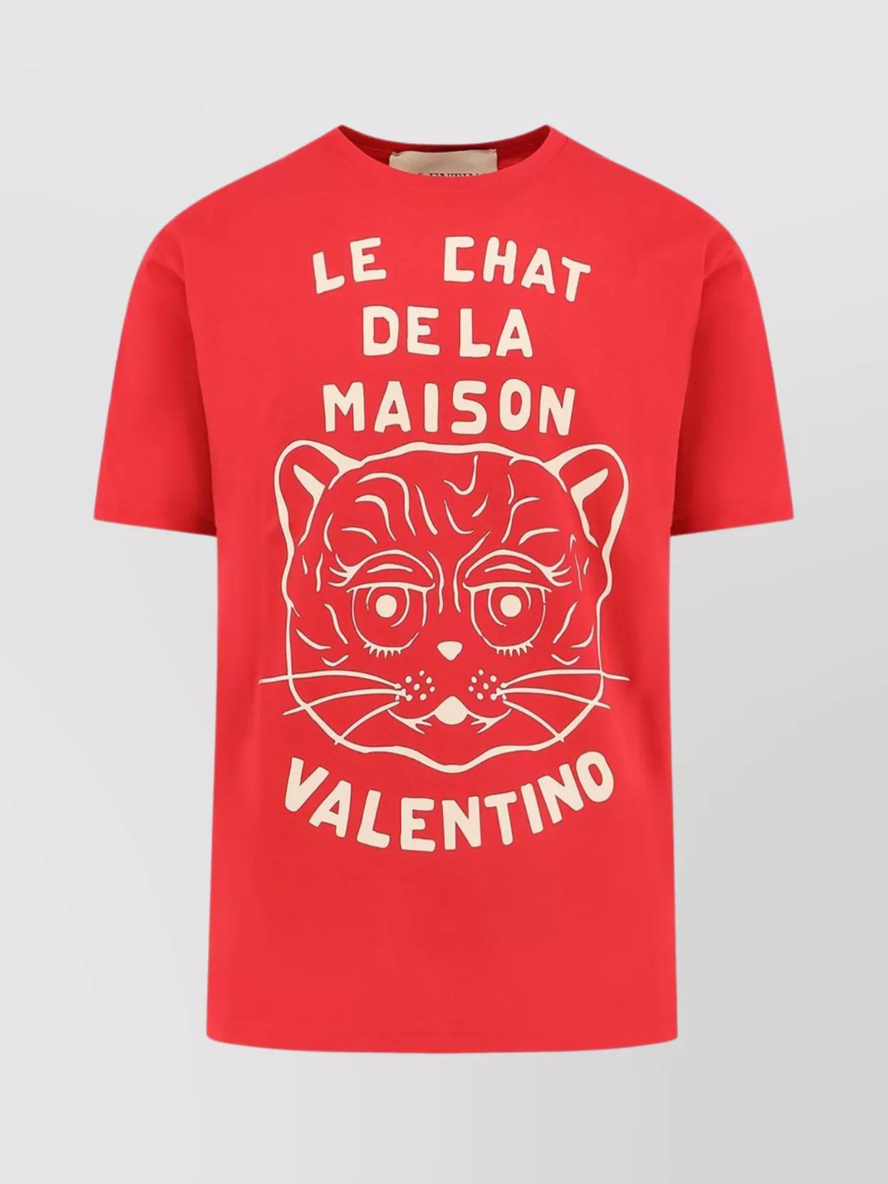 VALENTINO Graphic Print House Cat Crew Neck T-shirt In Red Product Image